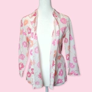 Coquette Vintage 90s Pink Floral Swiss Dot Cotton Button Up Shirt Blouse Small